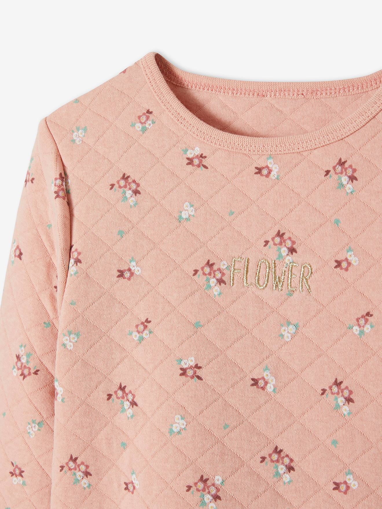 Sweat imprimé fille effet légèrement matelassé rose poudré imprimé