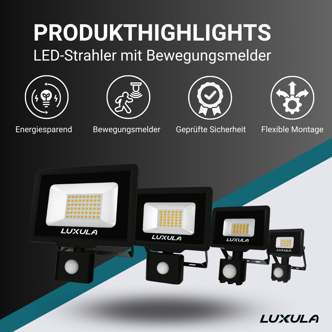 LUXULA LED-Fluter mit Bewegungsmelder, 50 W, 3000 K