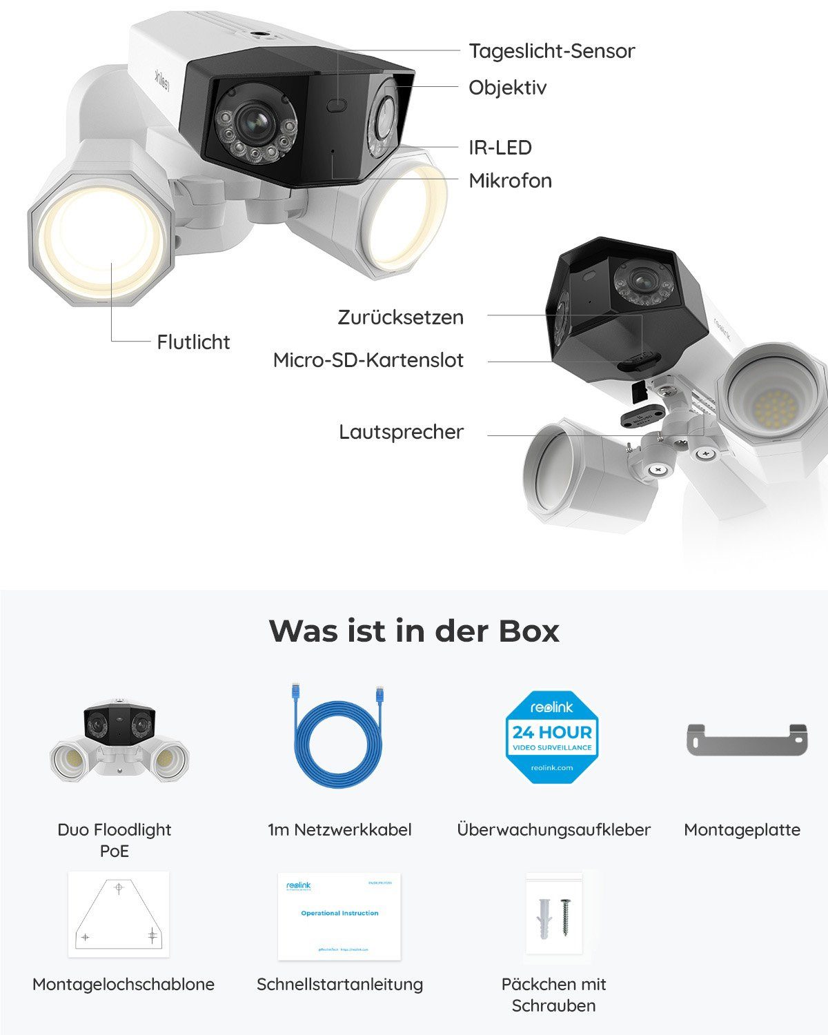 Reolink 8MP UHD Duo-Serie Floodlight PoE Überwachungskamera (Außenbereich, Dual-Objektiv, 180° Panorama-Weitwinkel, Stromversorgung über Ethernet)
