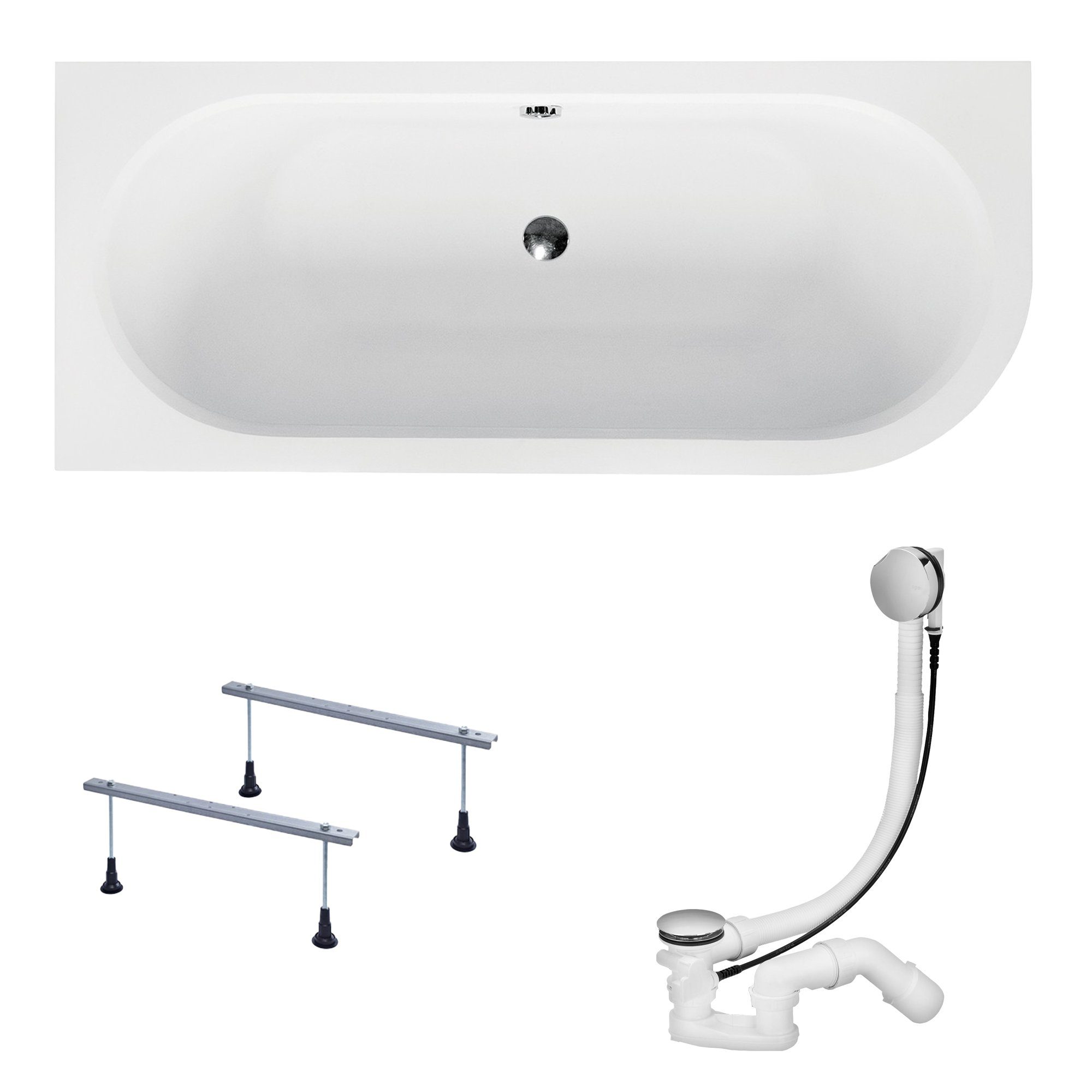 KOLMAN Badewanne Eckbadewanne Avita 160x75, (Links/Rechts), Acrylschürze Styroporverkleidung, Ablauf VIEGA & Füße GRATIS