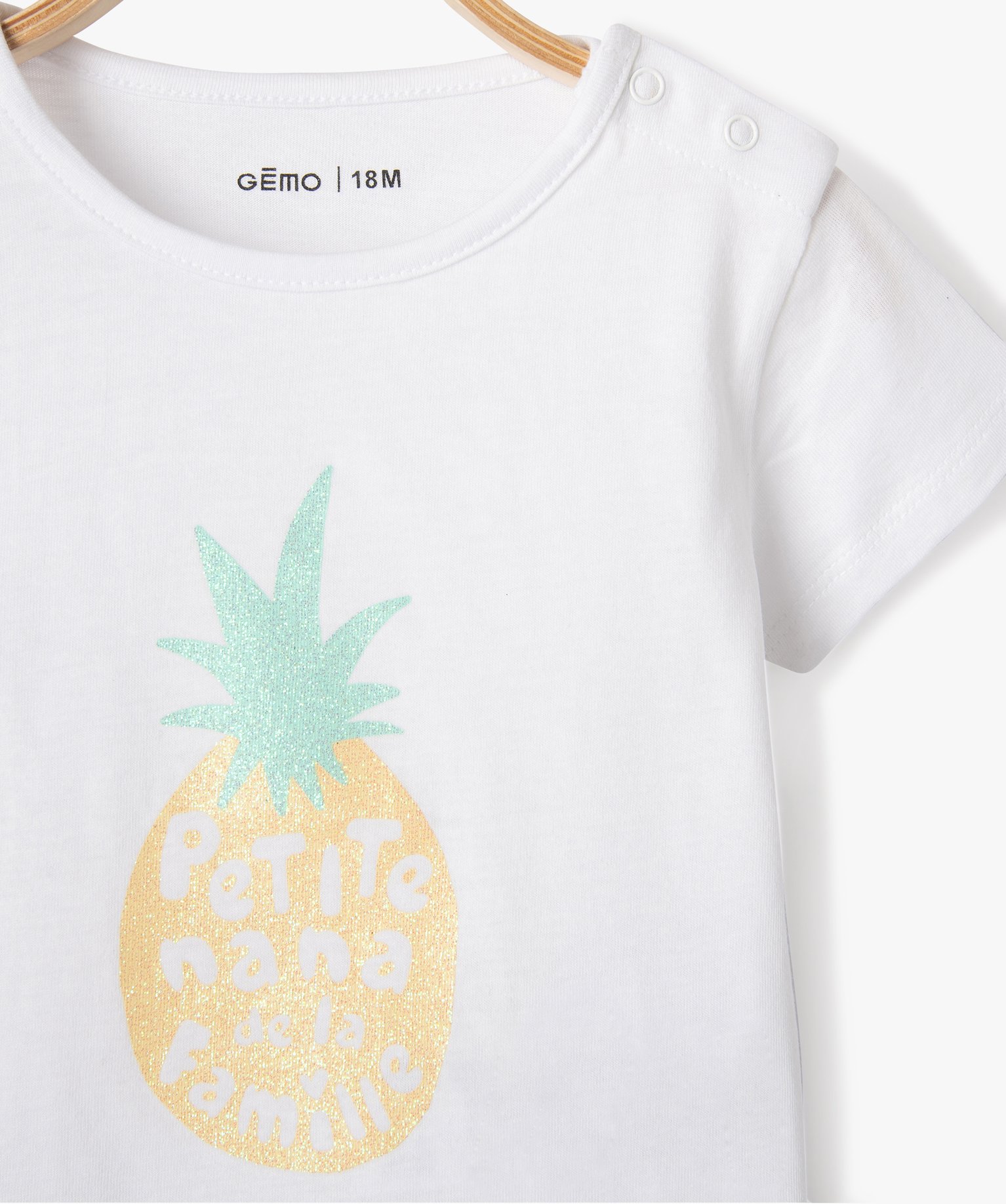 Tee-shirt bébé fille avec manches courtes et message paill... blanc | GEMO