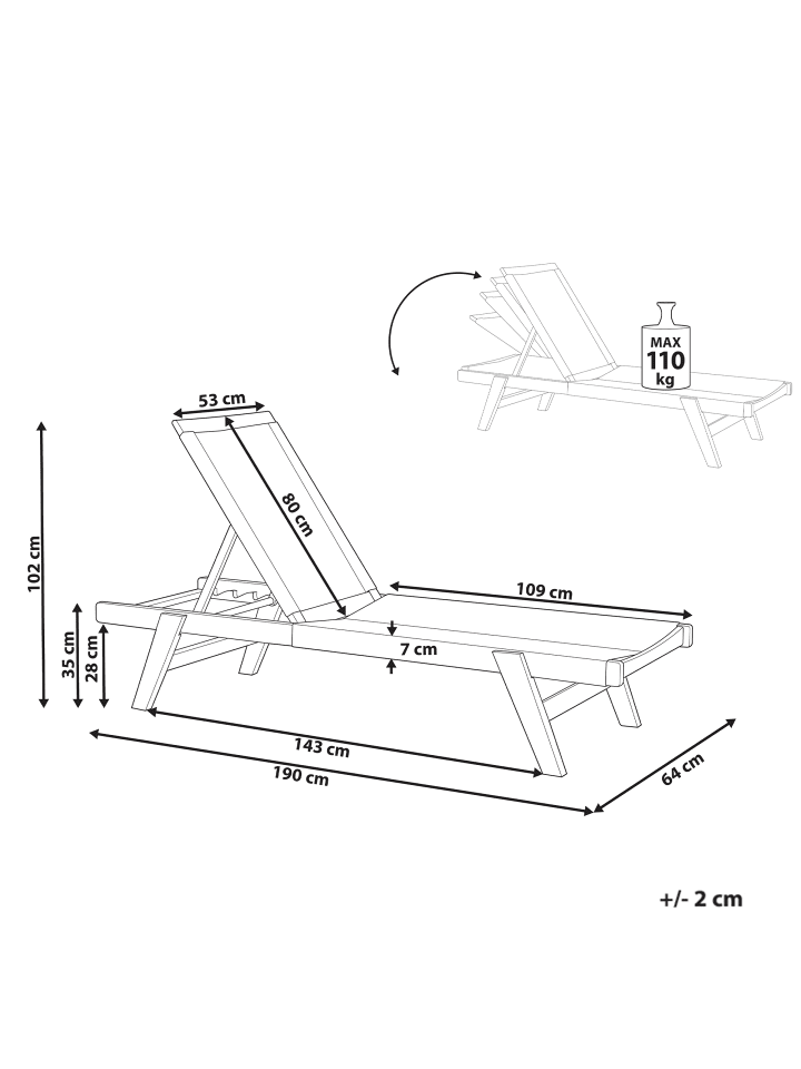 Beliani Gartenliege PROSSEDI in Grün/Heller Holzfarbton - (W) 64 x (H) 35 x (L) 190 cm günstig kaufen onesize