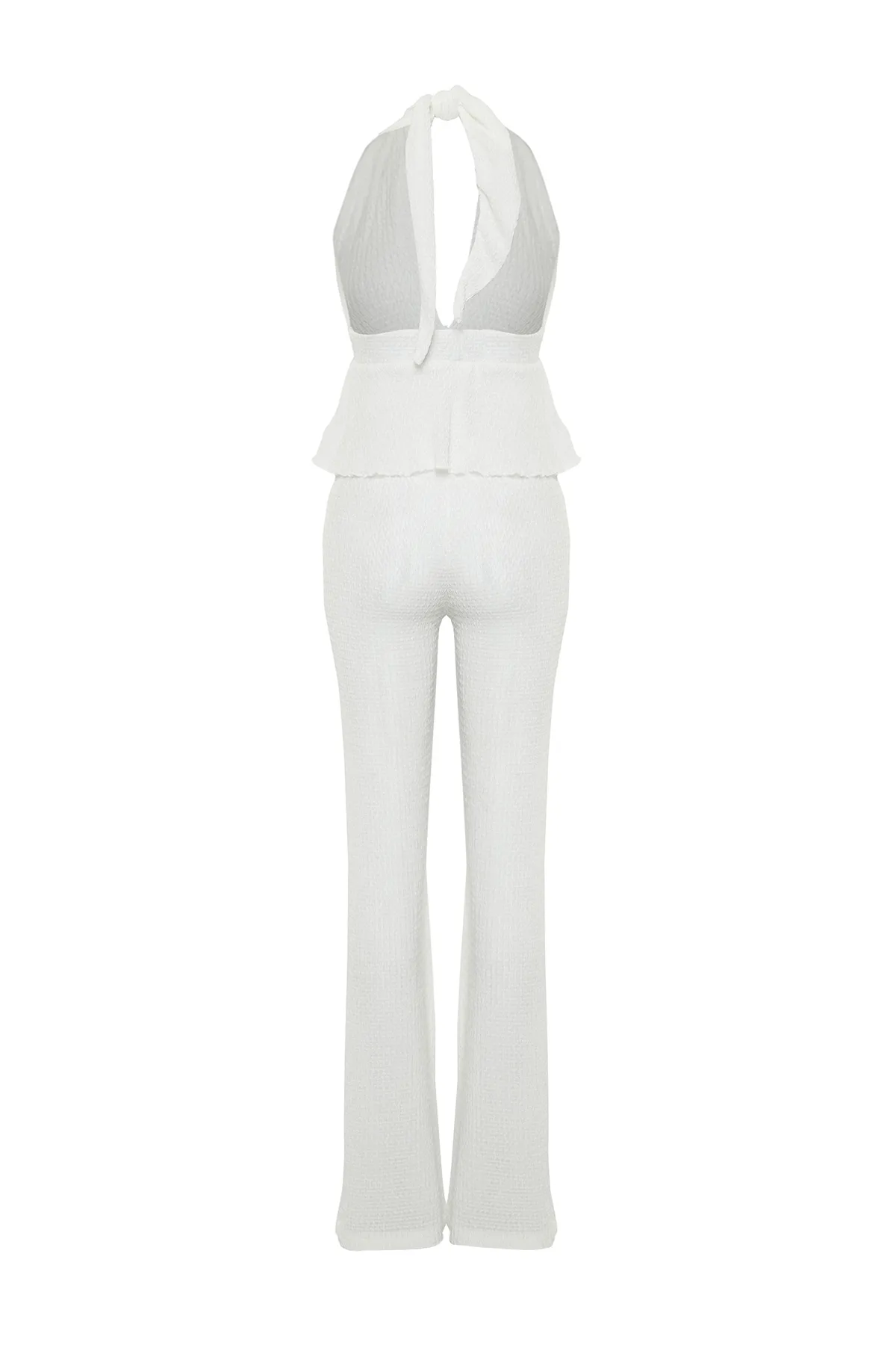 Trendyol Collection  Weißes Strick-Set aus rückenfreier Bluse und Hose TBESS24AU00001