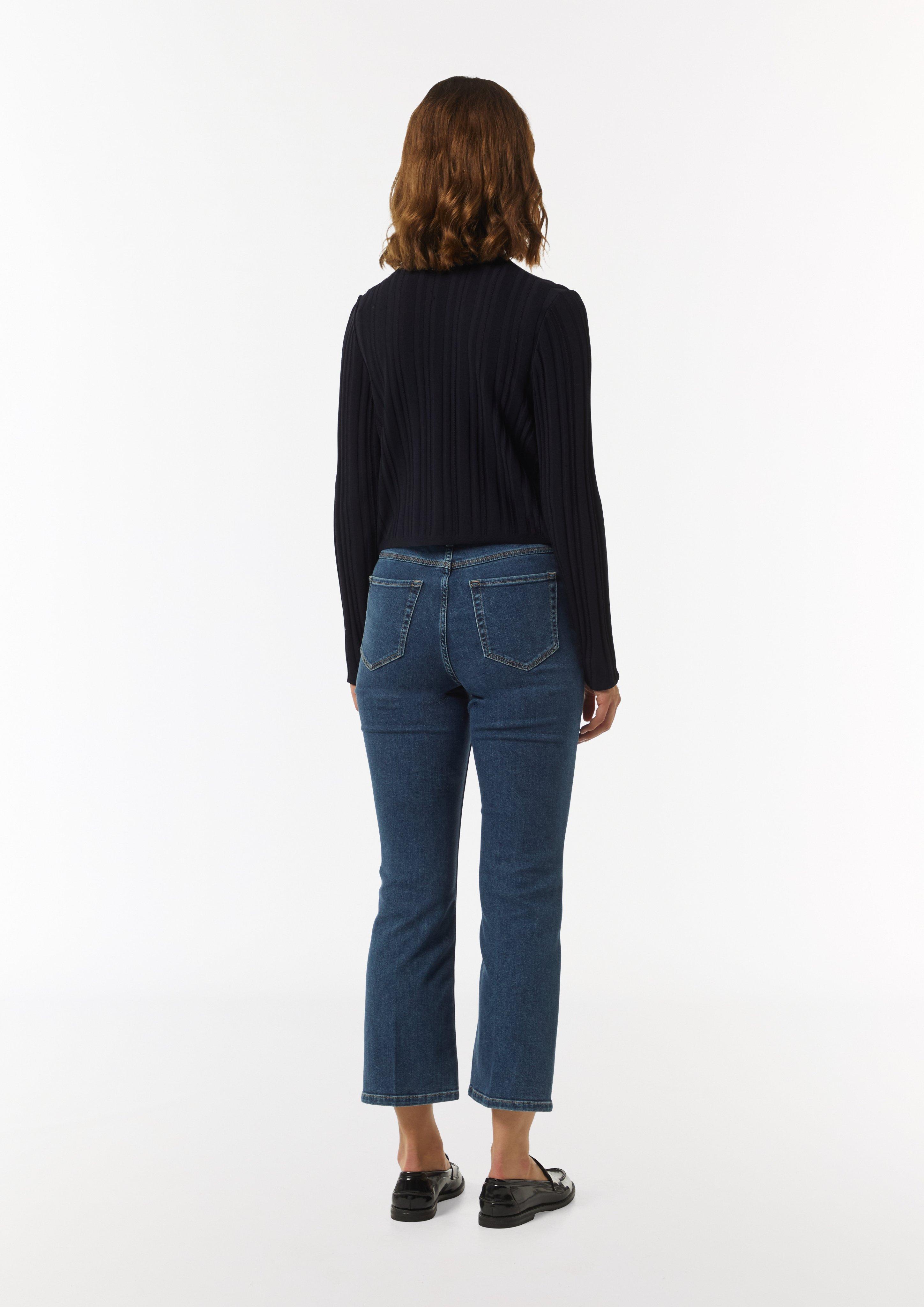 Verkürzte Feinstrickjacke im Slim Fit - navy