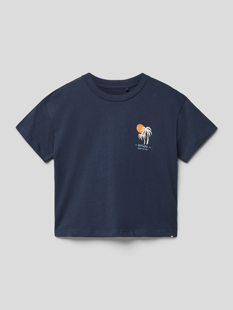 T-Shirt mit Label-Print Modell TROPIC' in marineblau