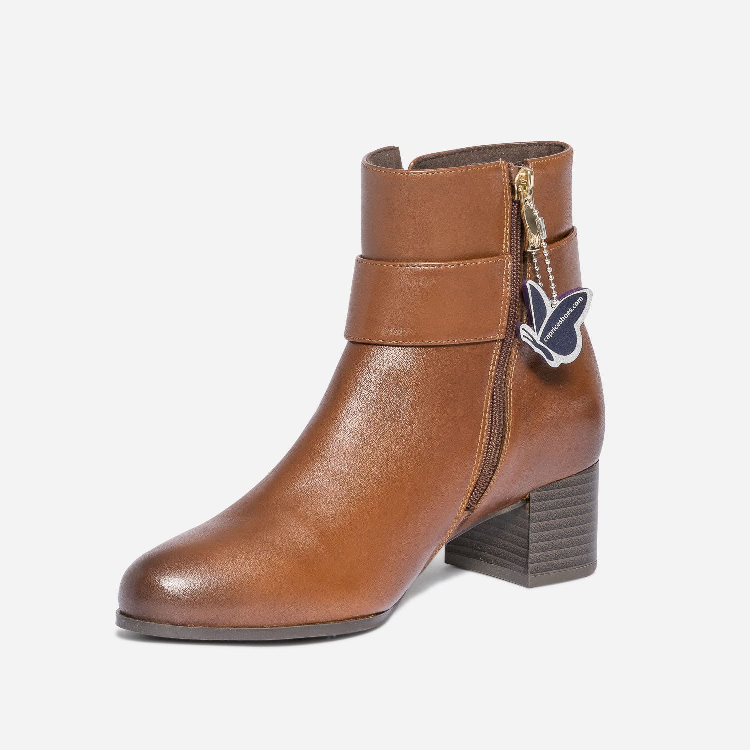 Boots CAPRICE cognac en cuir avec bride