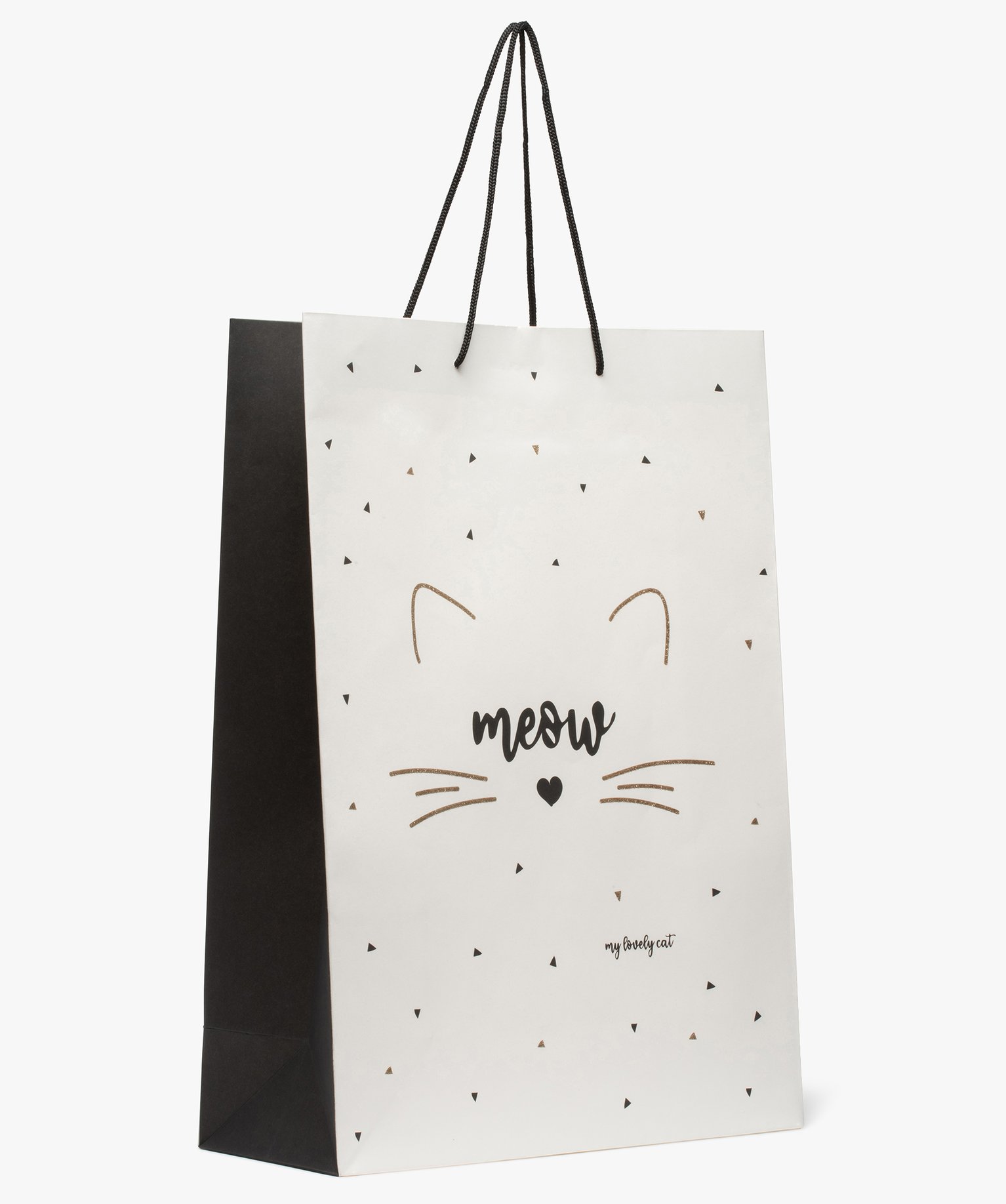 Sac cadeau en papier recyclé imprimé chat et paillettes blanc | GEMO