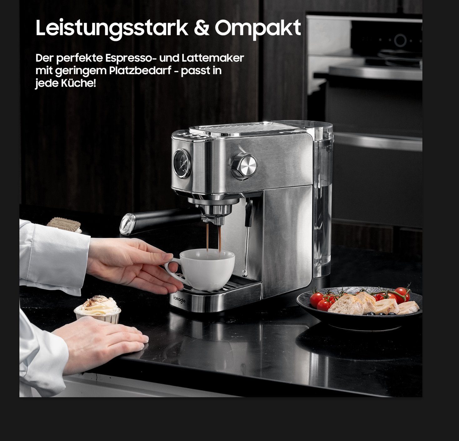 iceagle Espressomaschine Espressomaschine,Kaffeemaschine mit Milchschaumdüse, Filter aus rostfreiem Stahl, für Espresso und Cappuccino, Siebträgermaschine einstellbar Temperatur
