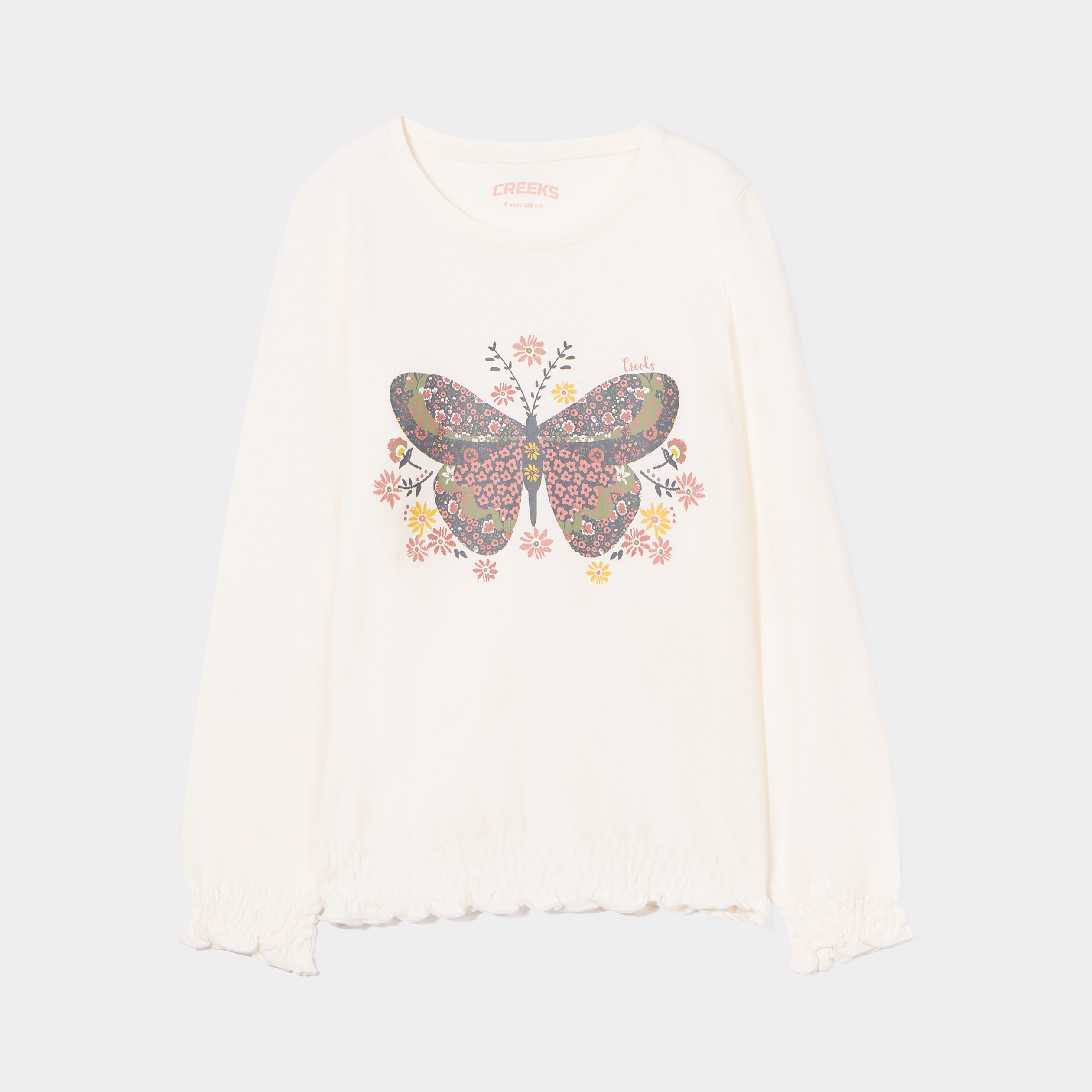 T-shirt bas et poignets smockés Creeks creme fille | La Halle