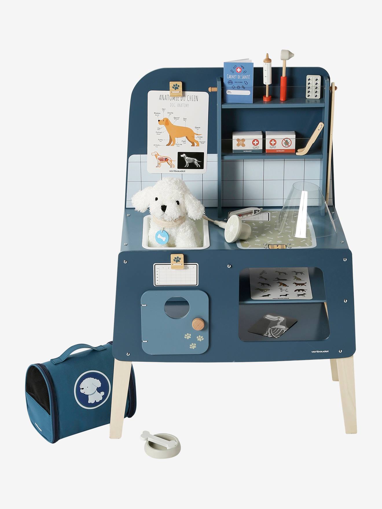Peluche animal de compagnie + accessoires en bois FSC® bleu