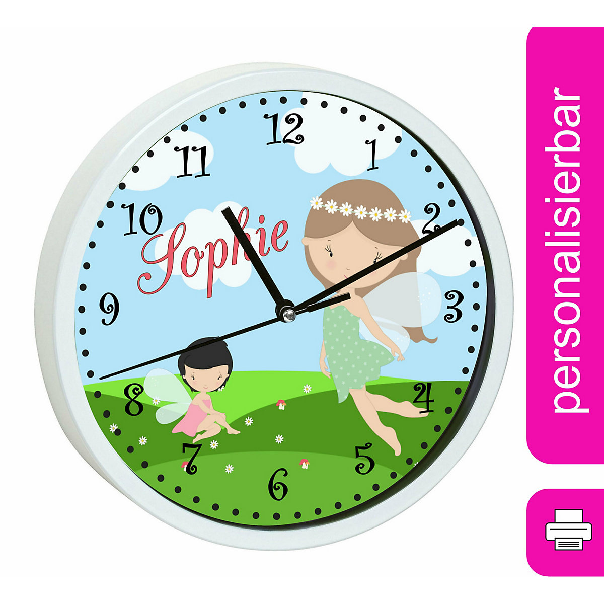Kinder Wanduhr laufruhig personalisiert mit Name Fee