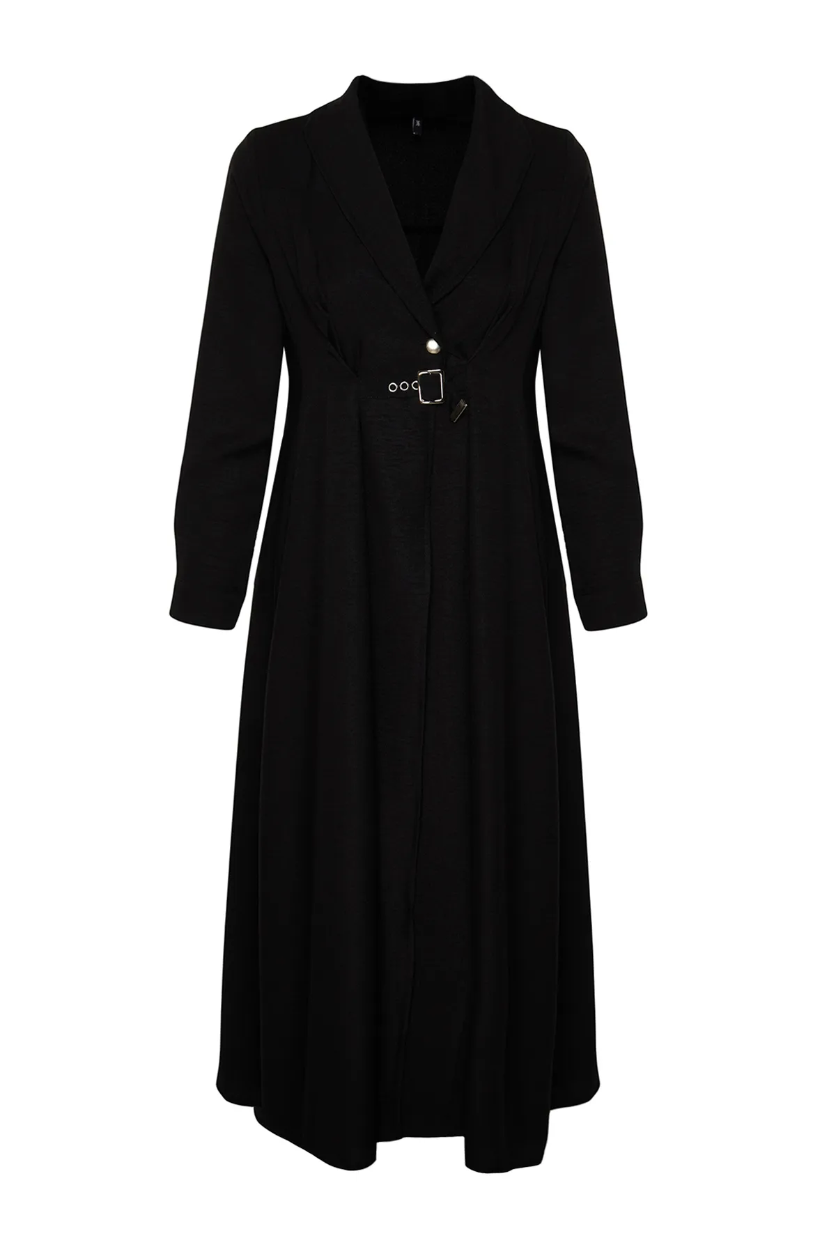 Trendyol Modest  Schwarzes gewebtes Kleid in Leinenoptik mit Gürteldetail auf der Vorderseite TCTSS24EB00194