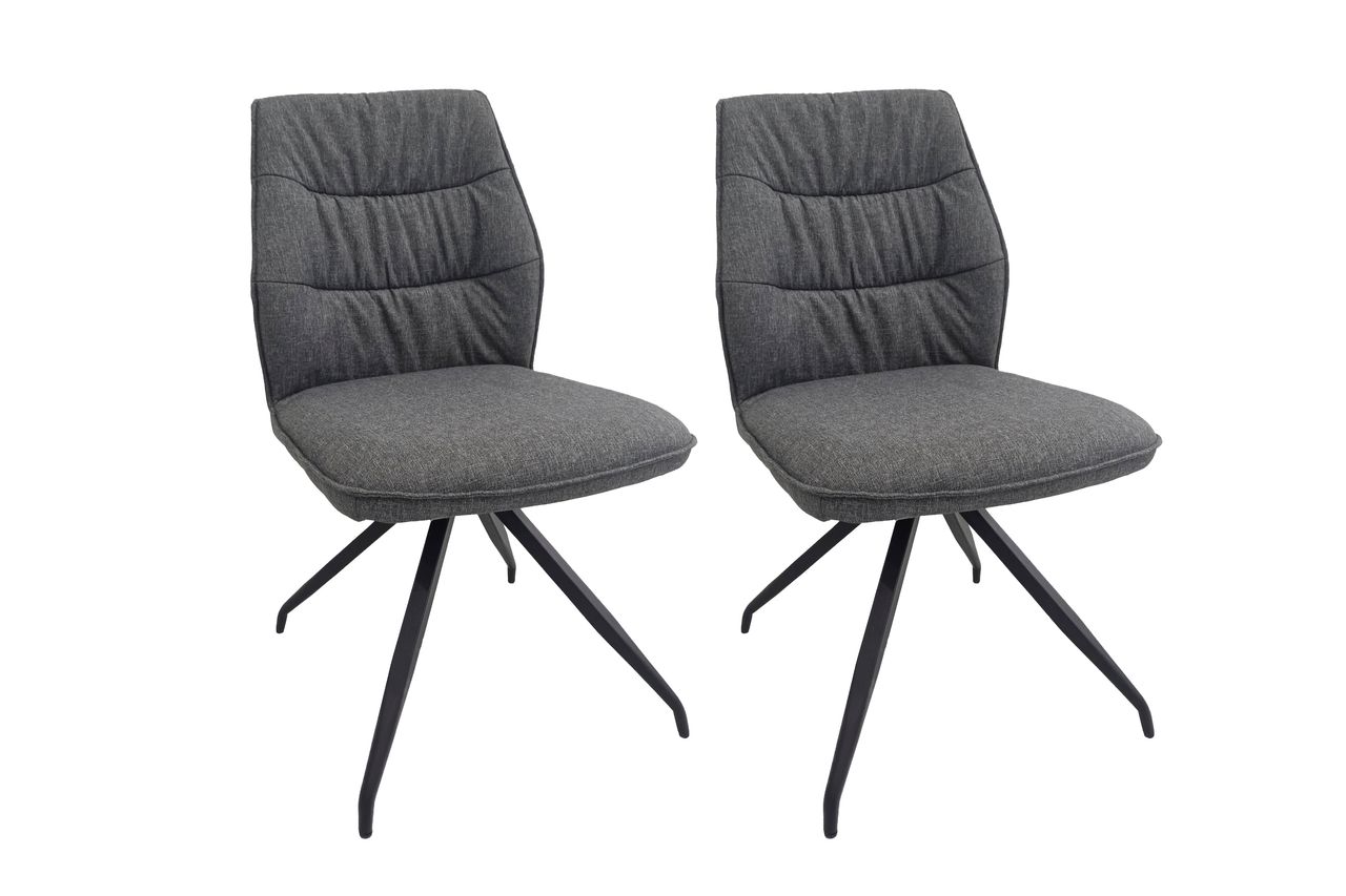 byLiving PEGGY Stuhl, 2er-Set, Metallgestell schwarz pulverbeschichtet, Webstoffbezug grau