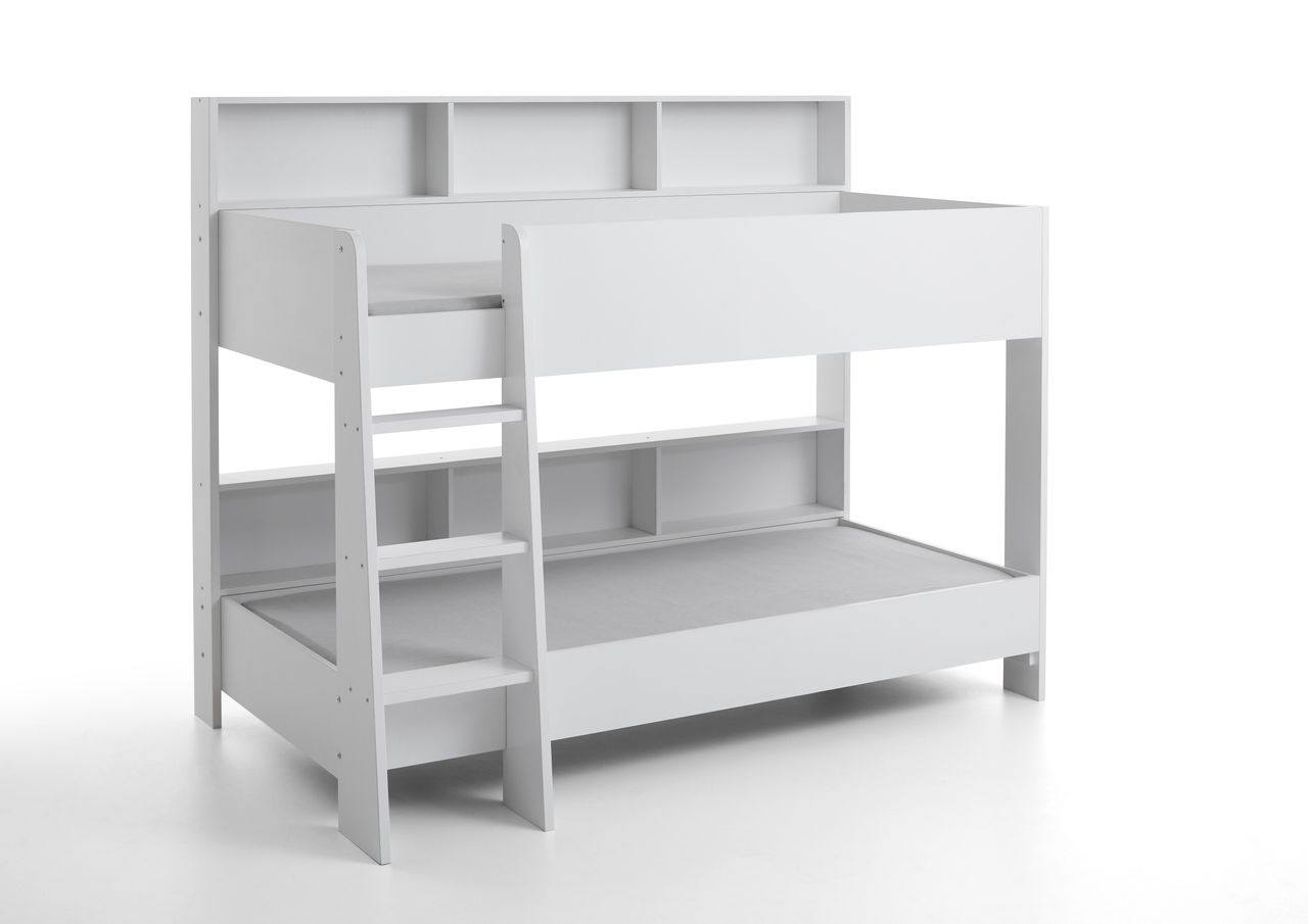 Relita Etagenbett SWAY mit 2x Liegeflächen 90x200 cm, inkl. Bodenplatte und Regalen, Dekor Weiß