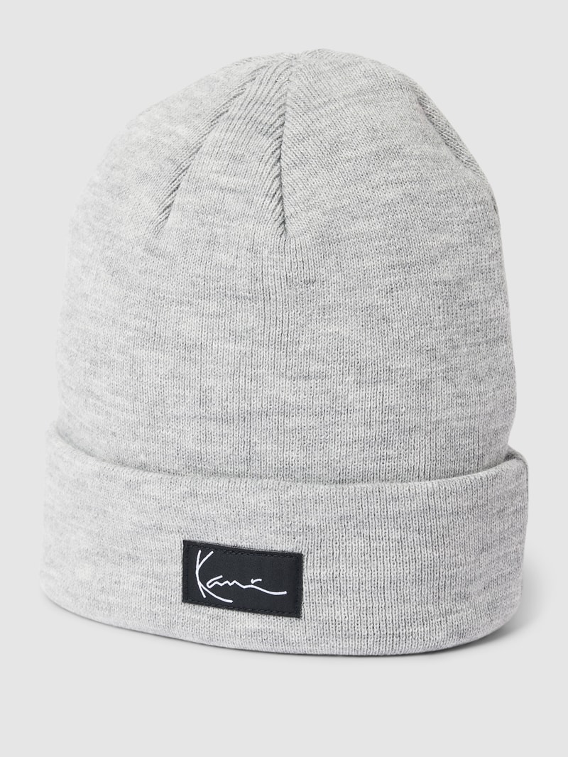 Beanie mit Label-Patch Modell 'Signature' in hellgrau melange