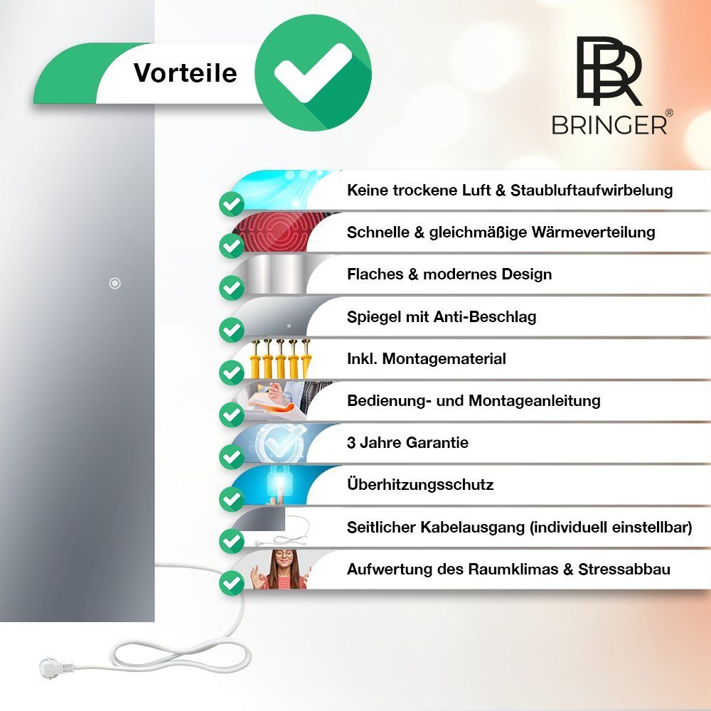 Bringer Infrarotheizung BRSH, Spiegelheizung Infrarot Elektroheizung mit Spiegel und LED Beleuchtung