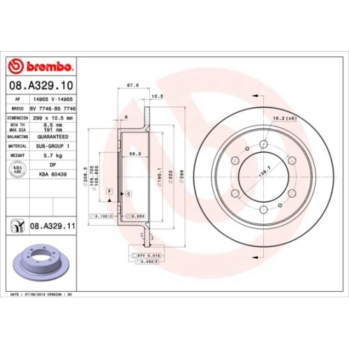 Bremsscheibe Brembo Hinterachse  2 Stück 08.A329.11 - ATU