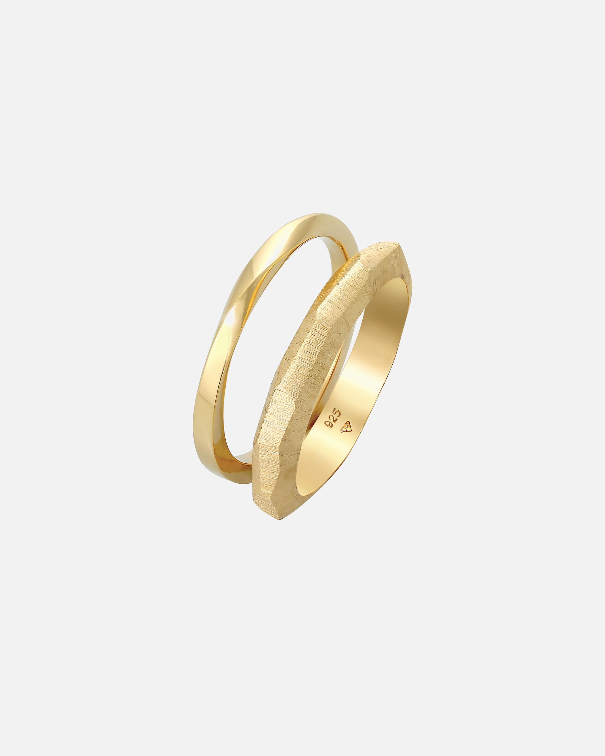 Anillo dúo Elli PREMIUM para mujer: anillo básico moderno con estructura retorcida en plata de ley 925.