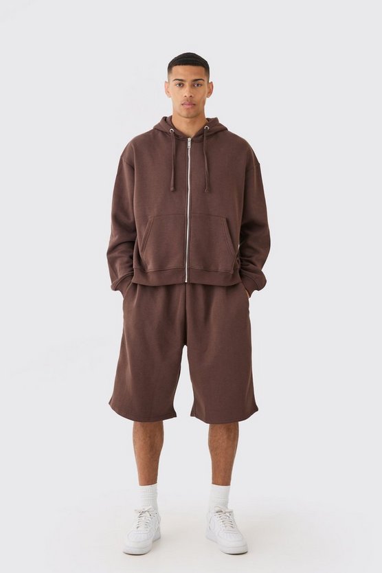 Kastiger Oversize Hoodie mit Reißverschluss & Shorts
