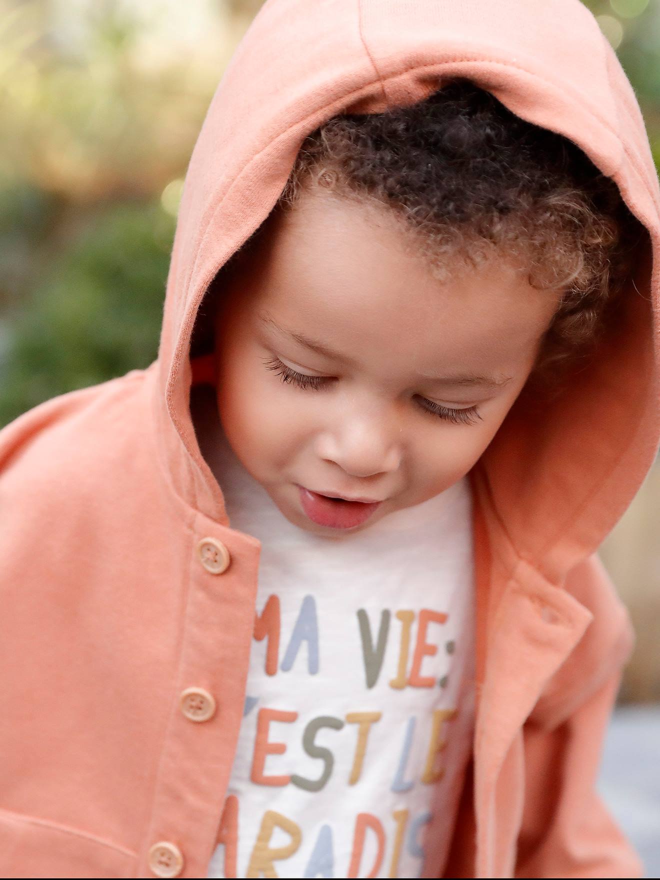 Cardigan à capuche bébé en molleton rouille