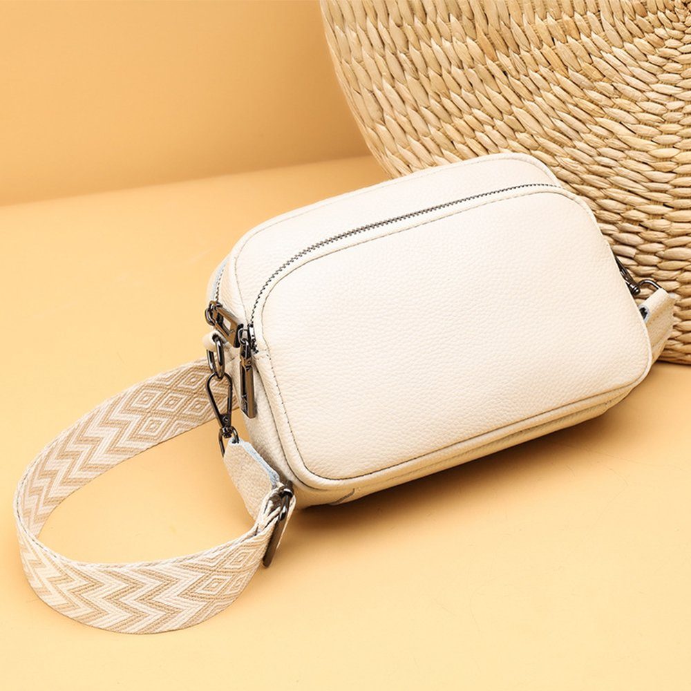 NUODWELL Umhängetasche Umhängetasche Damen, Leder Crossbody Bag mit Breiter Gurt 3 fächern