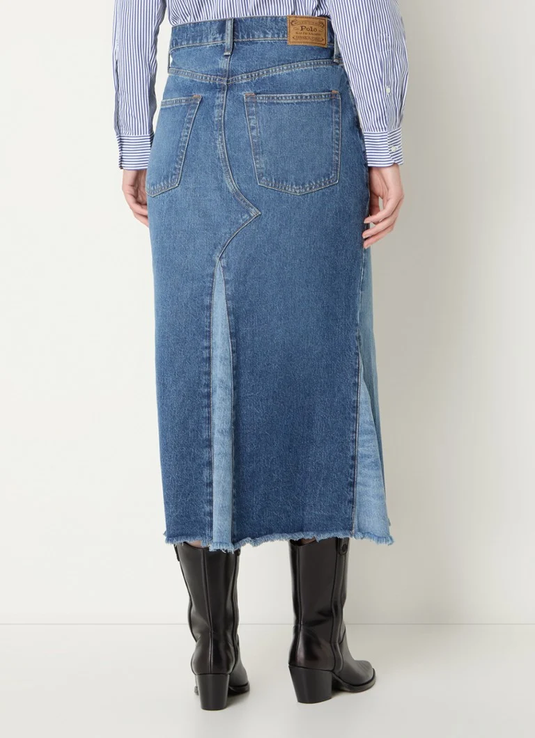 Gonna midi in denim Ralph Lauren con tasche laterali