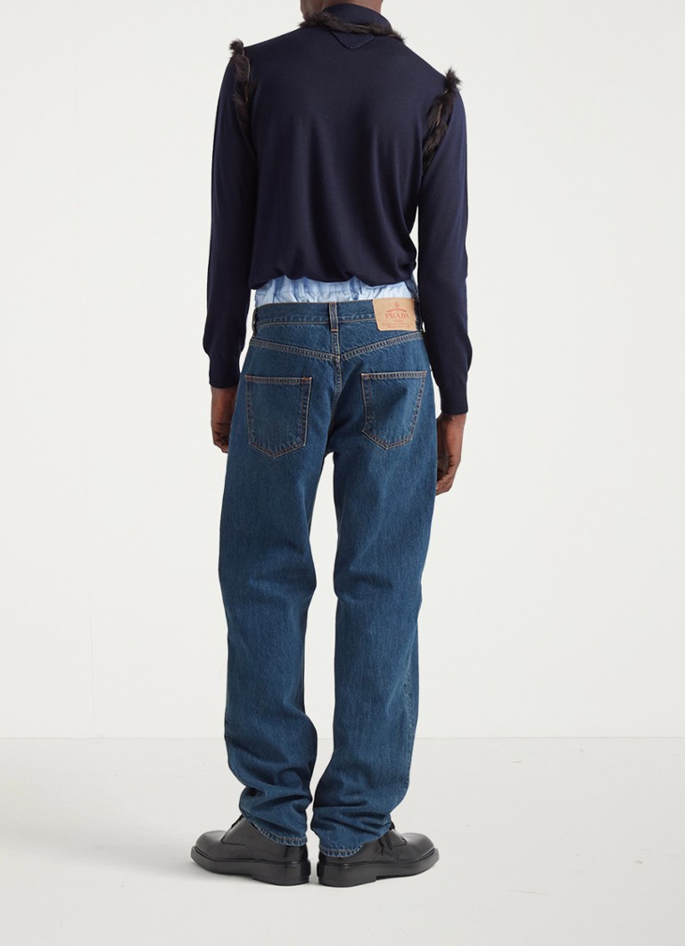 Blugi Prada, croială dreaptă, detalii închise la culoare cu aspect distressed