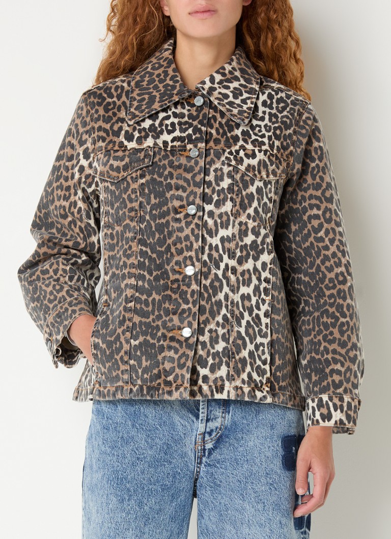 Ganni organska pamučna traper jakna s leopard printom