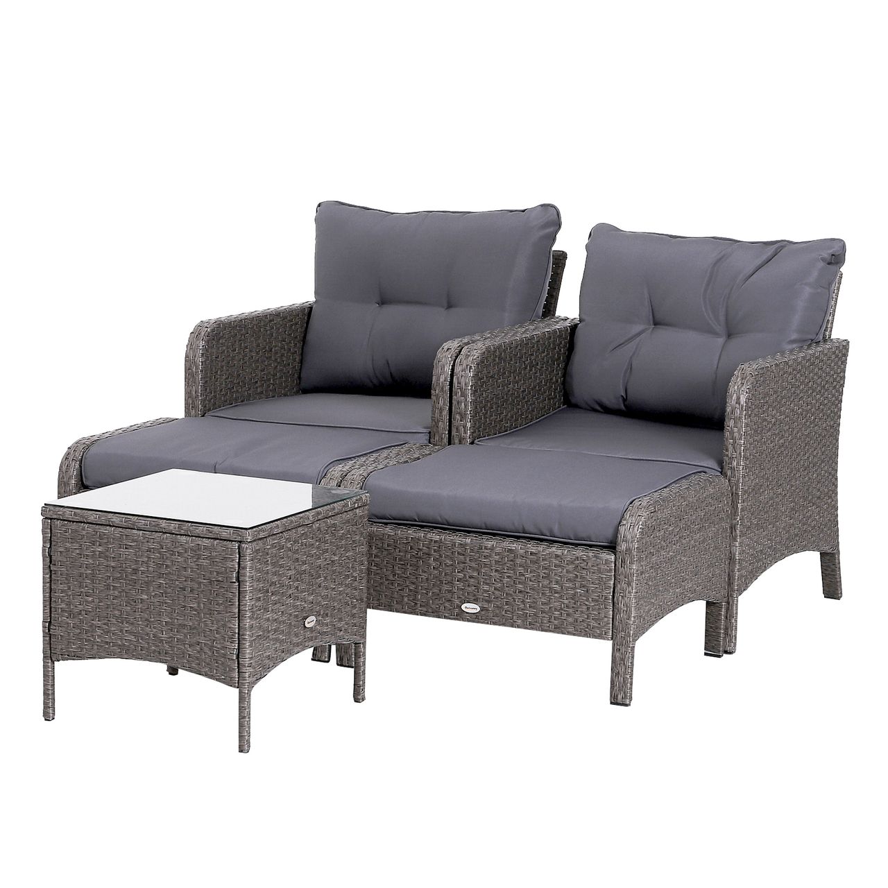 Outsunny 5-tlg. Polyrattan Gartenmöbel Sitzgruppe Gartenset Sofagarnitur mit Kissen Dunkelgrau