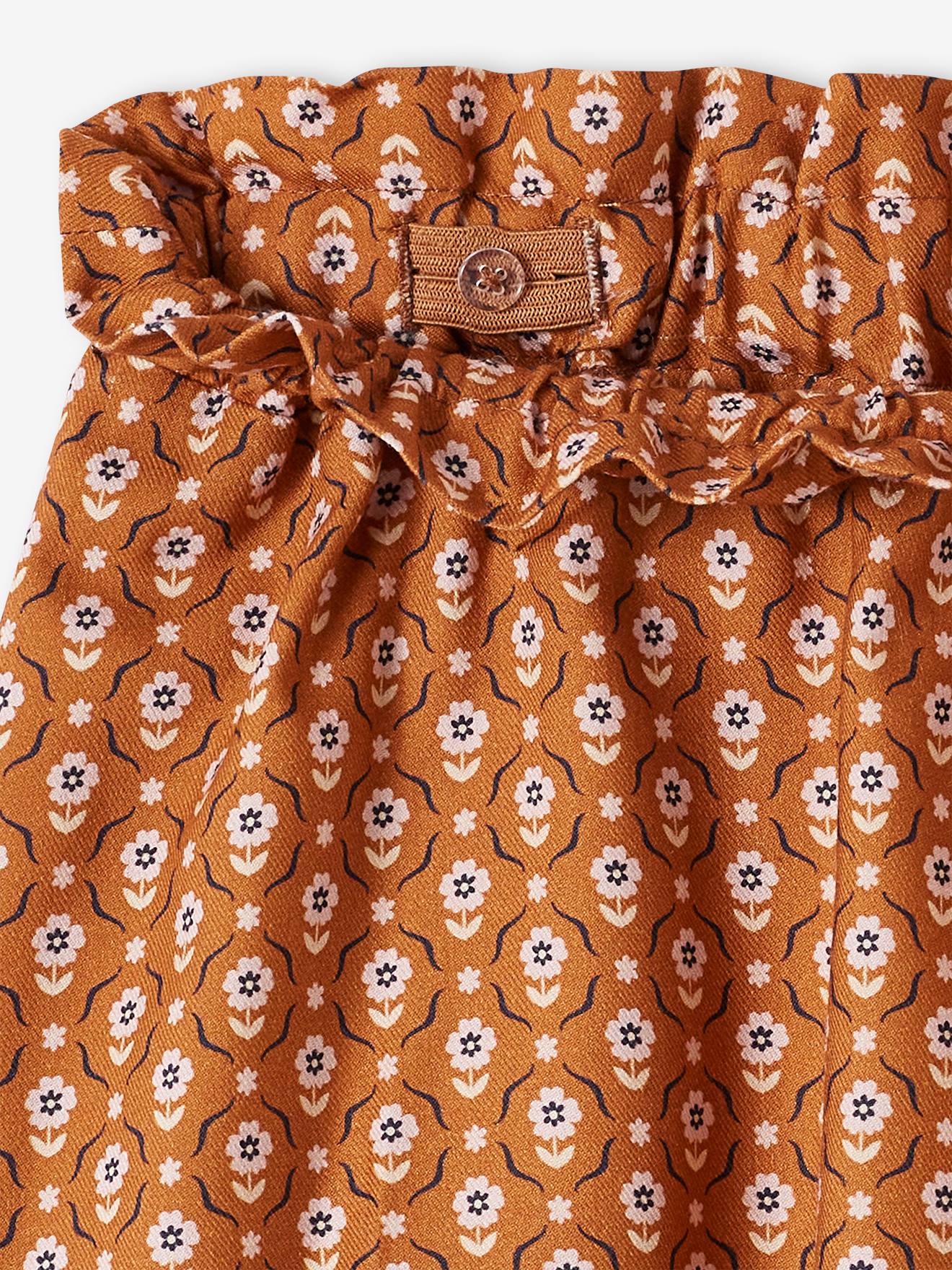Jupe ample à fleurs fille caramel