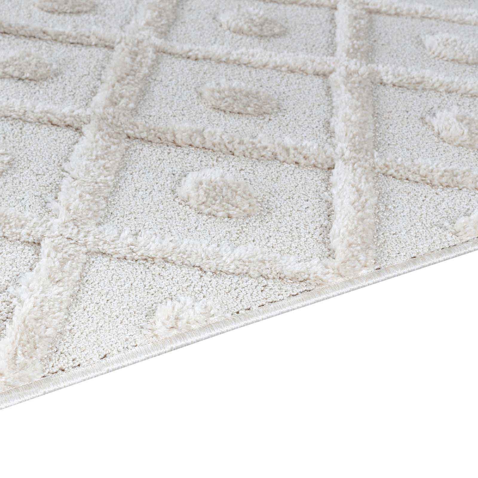 Designteppich Designerteppich Tokio hoch-tief Struktur Rauten uni, TaraCarpet, rechteckig, Höhe: 20 mm, moderner scandi BOHO weiß Wohnzimmer Schlafzimmer Flur 080x150 cm