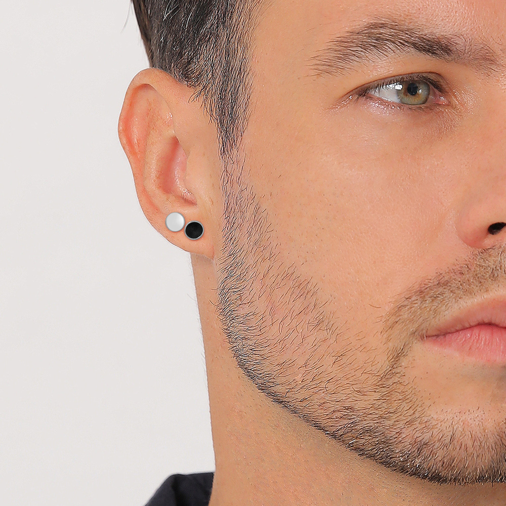 KUZZOI KUZZOI Boucles d'Oreilles Hommes Clous d'oreilles Ensemble Cercle Géo avec émail  Boucles d'oreilles