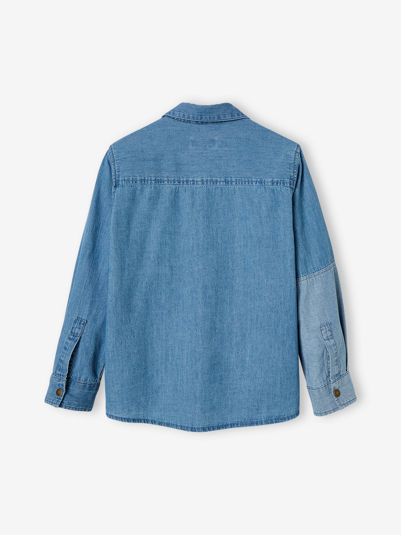 Chemise en jean garçon avec empiècements contrastés stone