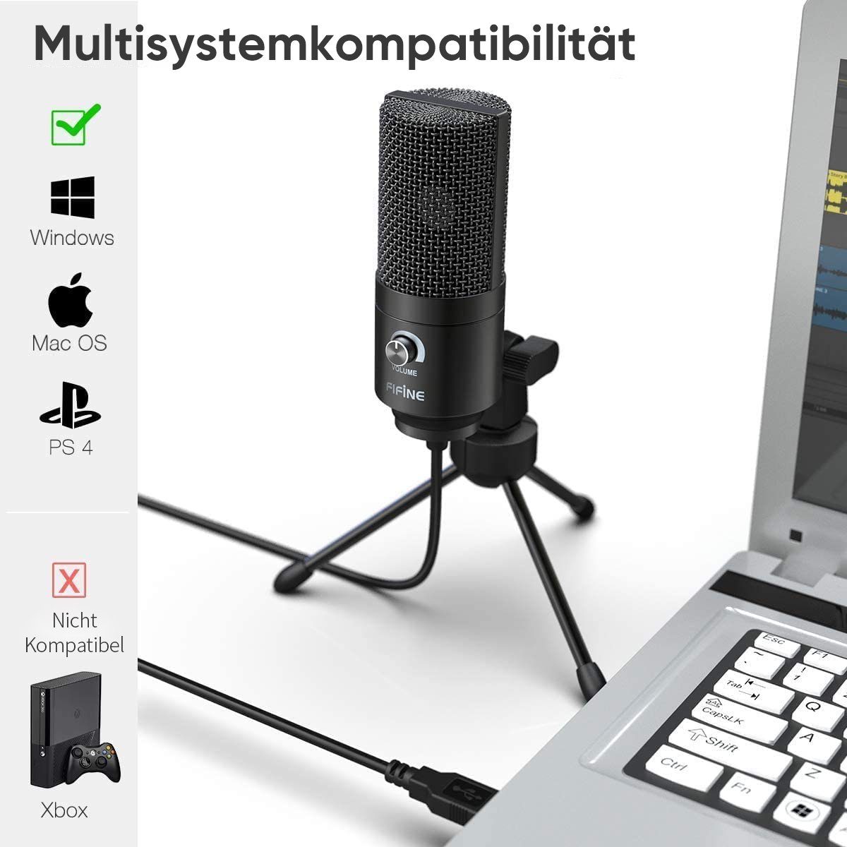 FIFINE Mikrofon USB Kondensator Mikrofon Streaming mit Ständer PC Mac