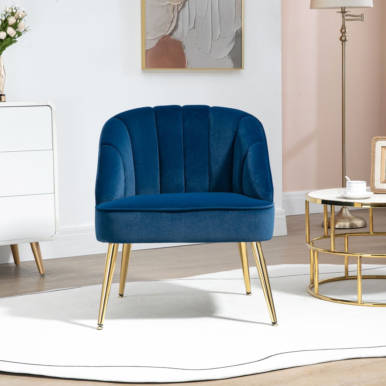 HOMCOM Ohrensessel Loungesessel Polstersessel mit Samtoptik Relaxsessel Blau