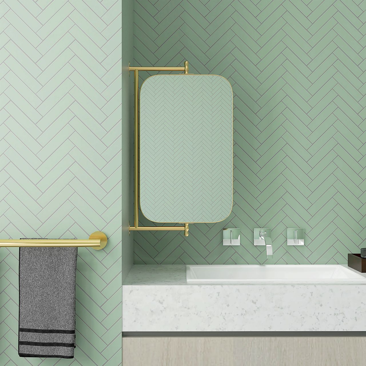 HOMCOM Badezimmerspiegel, 40 x 66 cm schwenkbar Wandspiegel, Metallrahmen, Gold