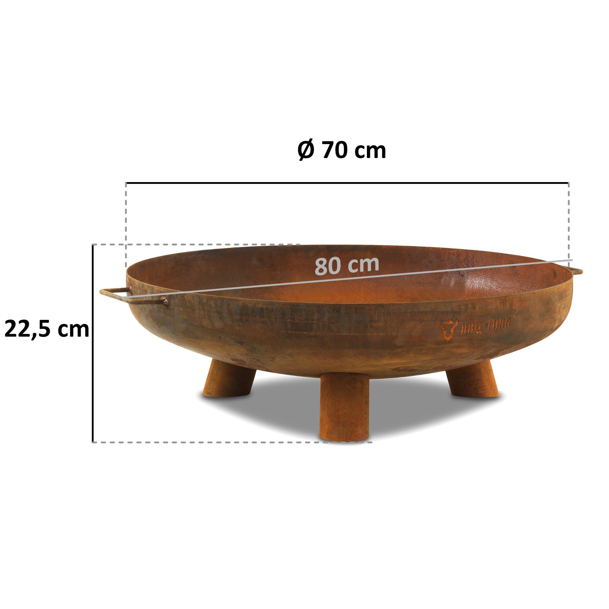 BBQ-Toro Feuerschale Ø 70 cm, Rostoptik, Outdoor Dreibein Feuerstelle für Garten/Terrasse, (4-St), mit Griffen