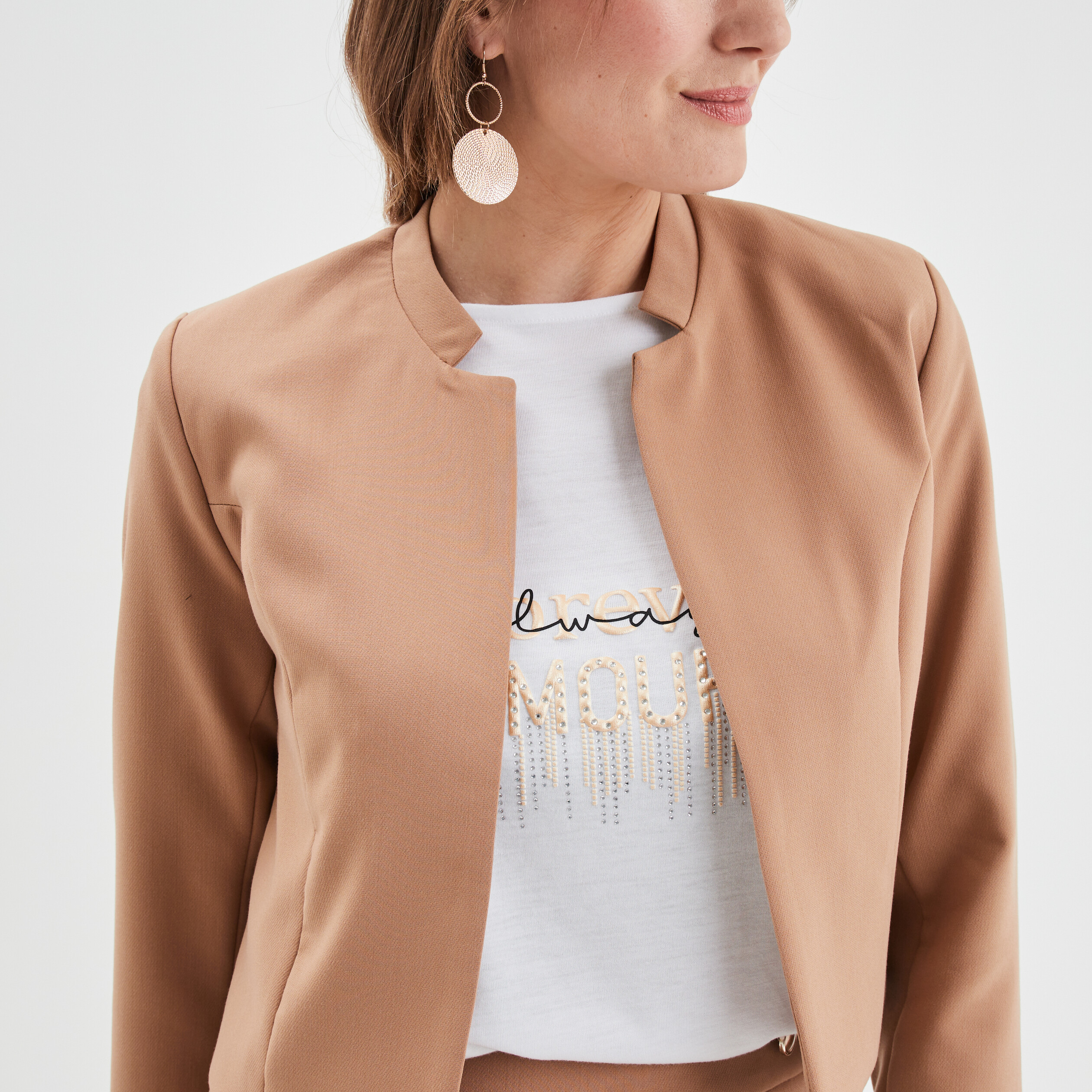 Veste doublée ajustée courte Mosquitos marron clair femme | La Halle