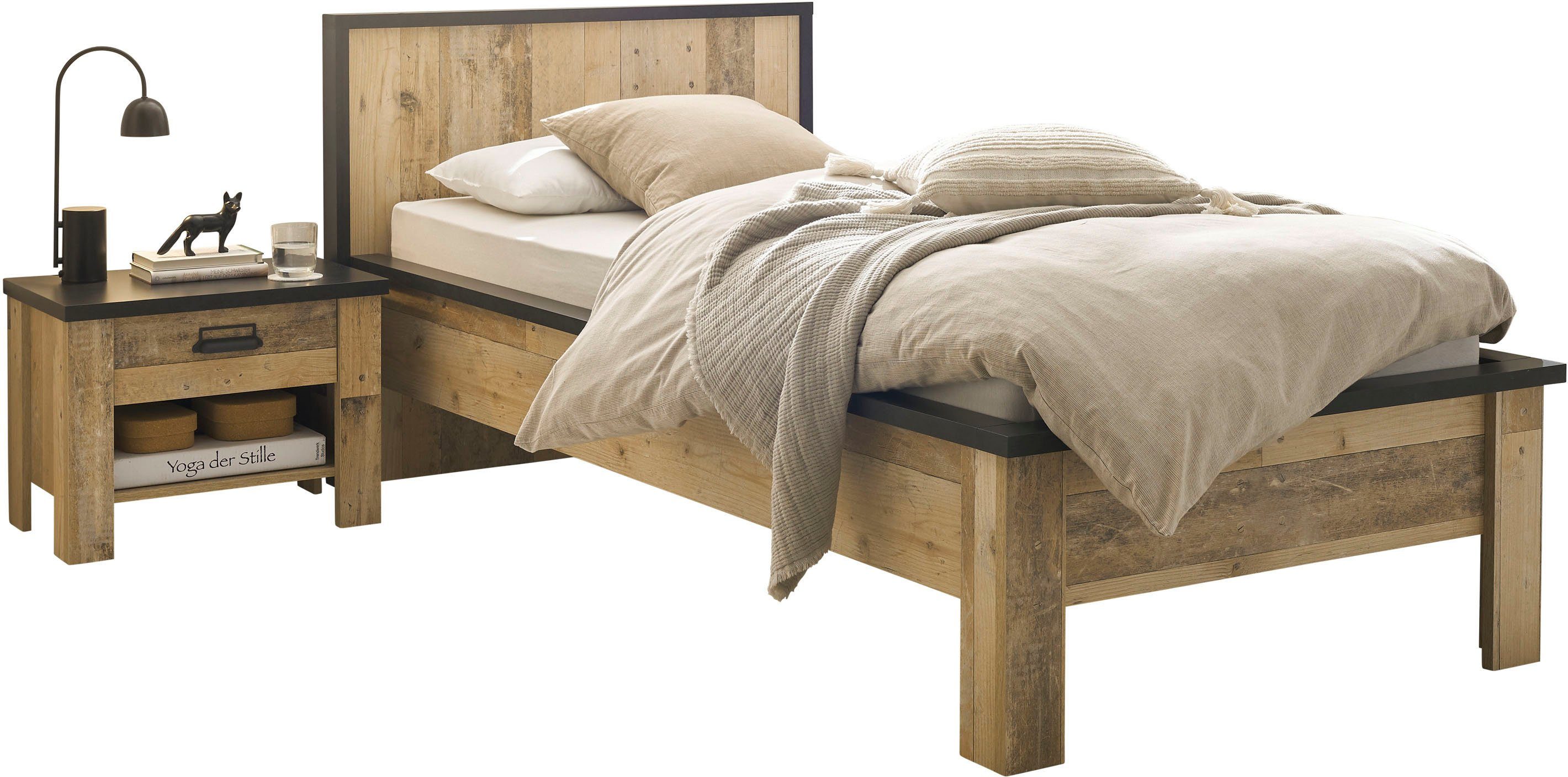 Home affaire Bettanlage SHERWOOD, (2-St), Liegefläche Bett 90x200cm, Nachttisch mit 1 Schublade
