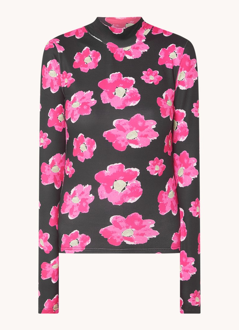 Colorful Rebel Neyo top with floral print and stand-up collar