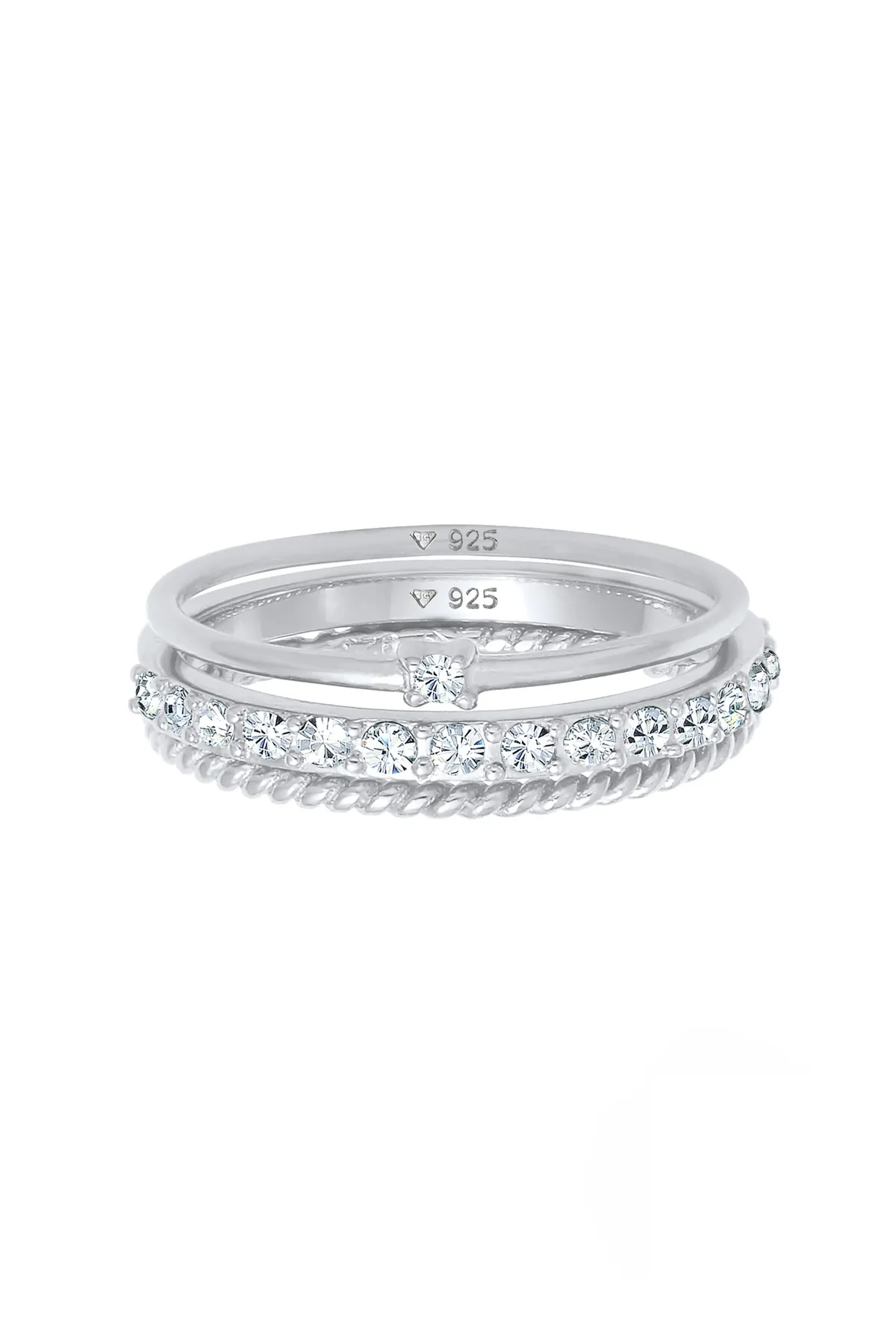 ELLI  Ring Kristalle Stapelring 3er Set 925 Silber