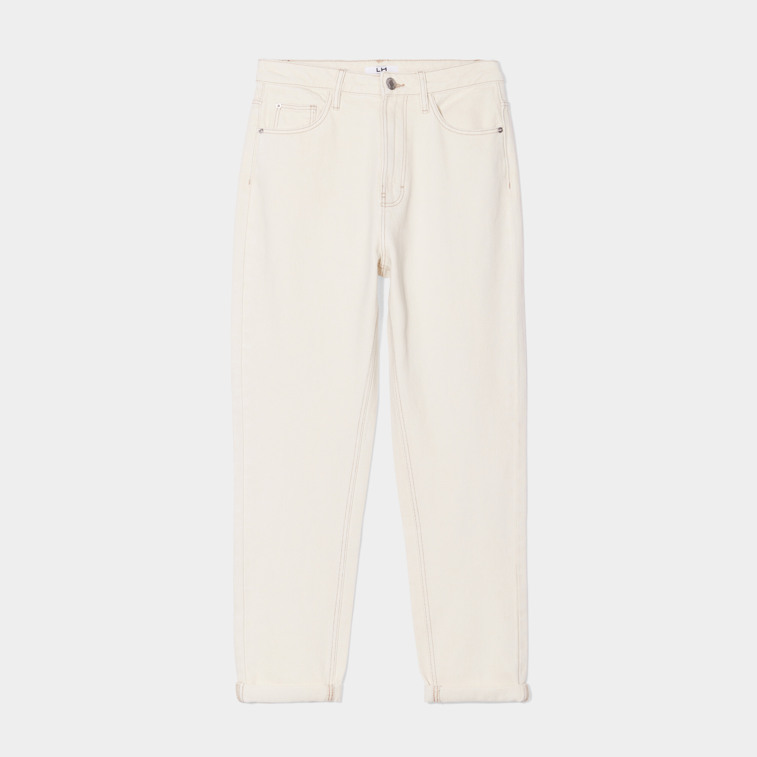 Jeans mom taille haute 7 8ème coton ecru femme | La Halle