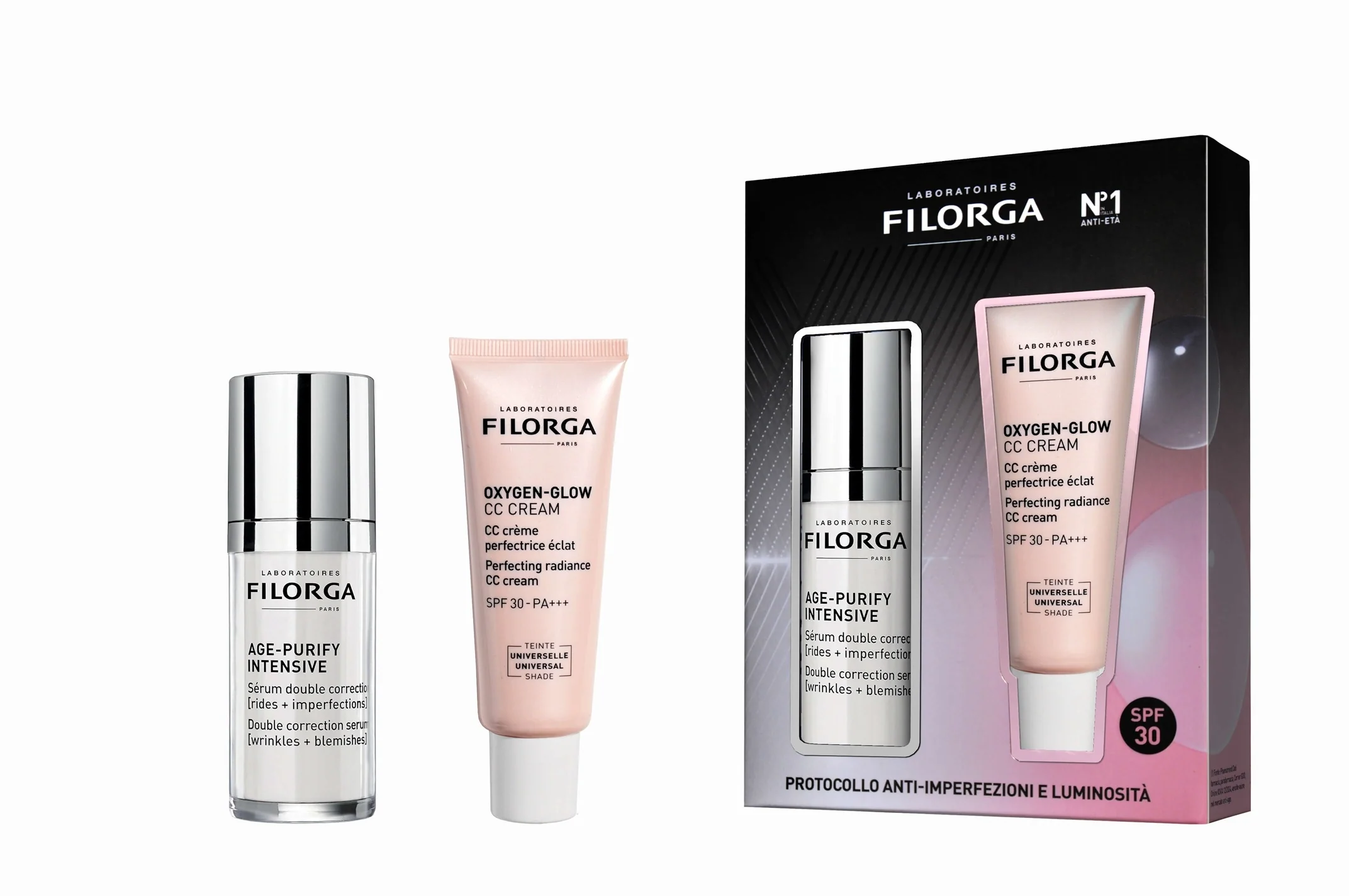 Age-Purify + Oxygen-glow CC-voidesetti - Epäpuhtauksia ehkäisevä setti, Meikkisetti, Epäpuhtauksia ehkäisevä kasvoseerumi, CC-voide