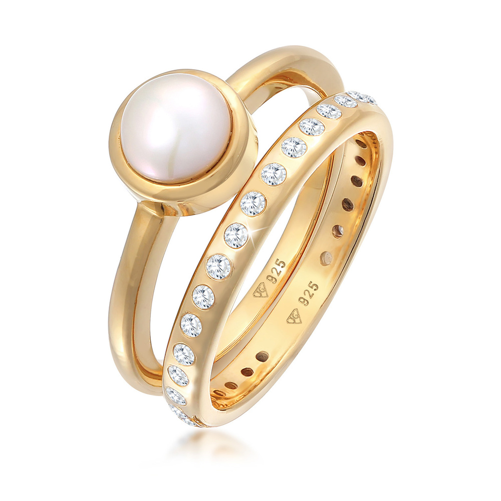 Nenalina Nenalina Bague Femmes perle Eternity Lot de 2 avec perle d'eau douce en argent st Bague