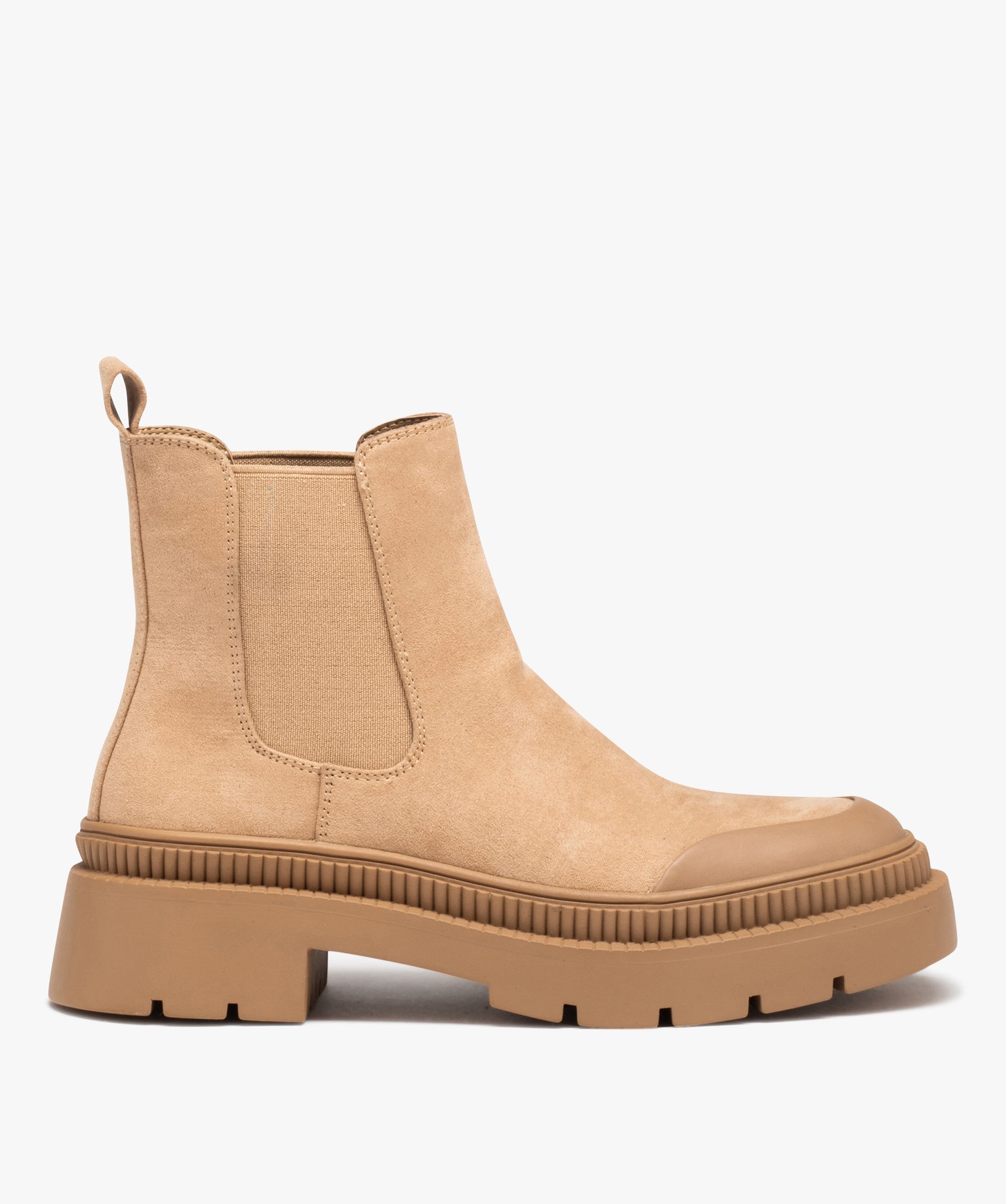 Boots femme casual dessus en suédine uni à semelle crantée beige | GEMO