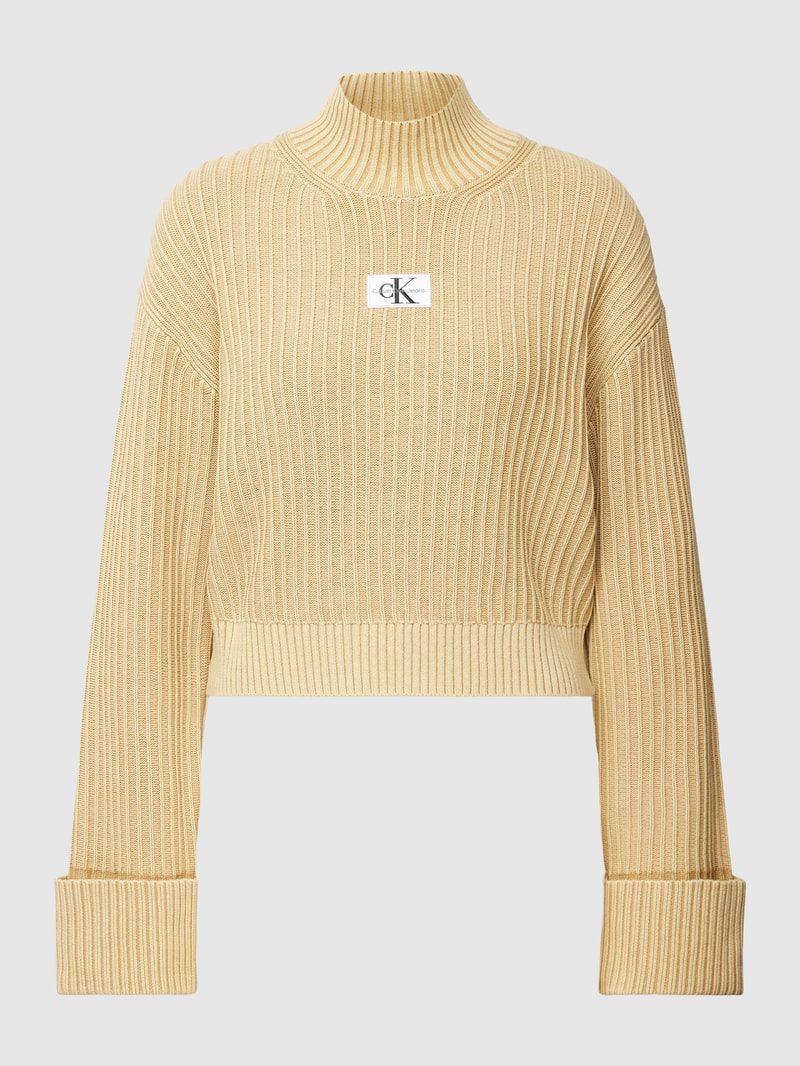 Strickpullover mit Label-Patch in sand