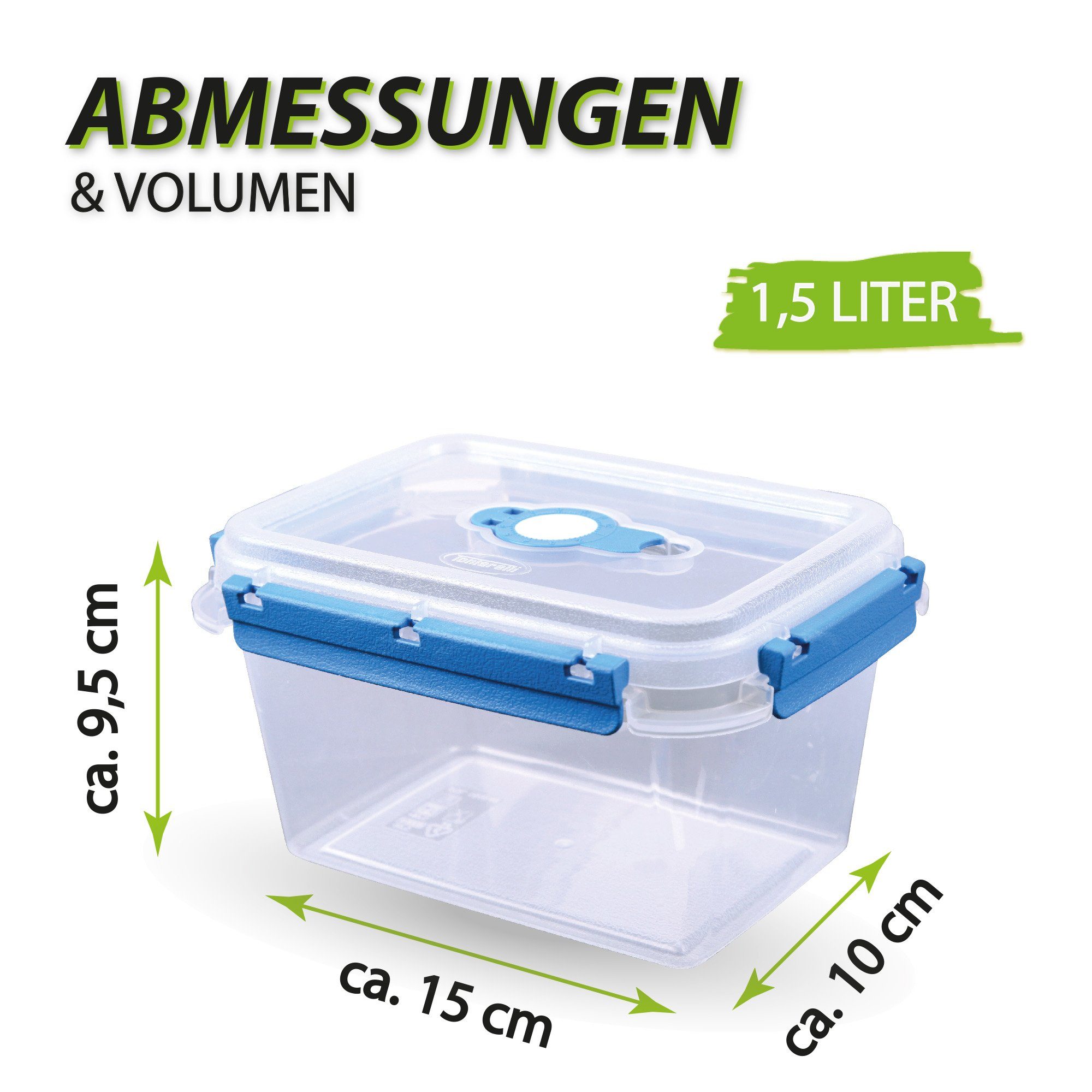 Tontarelli Frischhaltedose Lunchbox 1,5 L, Kunststoff, (1-tlg), Vorratsdose für Lebensmittel - Aufbewahrungsbox luftdicht - Meal Prep