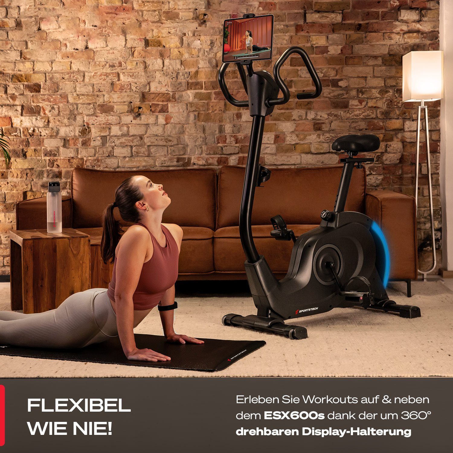 Sportstech Heimtrainer ESX600s, 10kg Schwungmasse mit LED, 360° Tablet-Halterung
