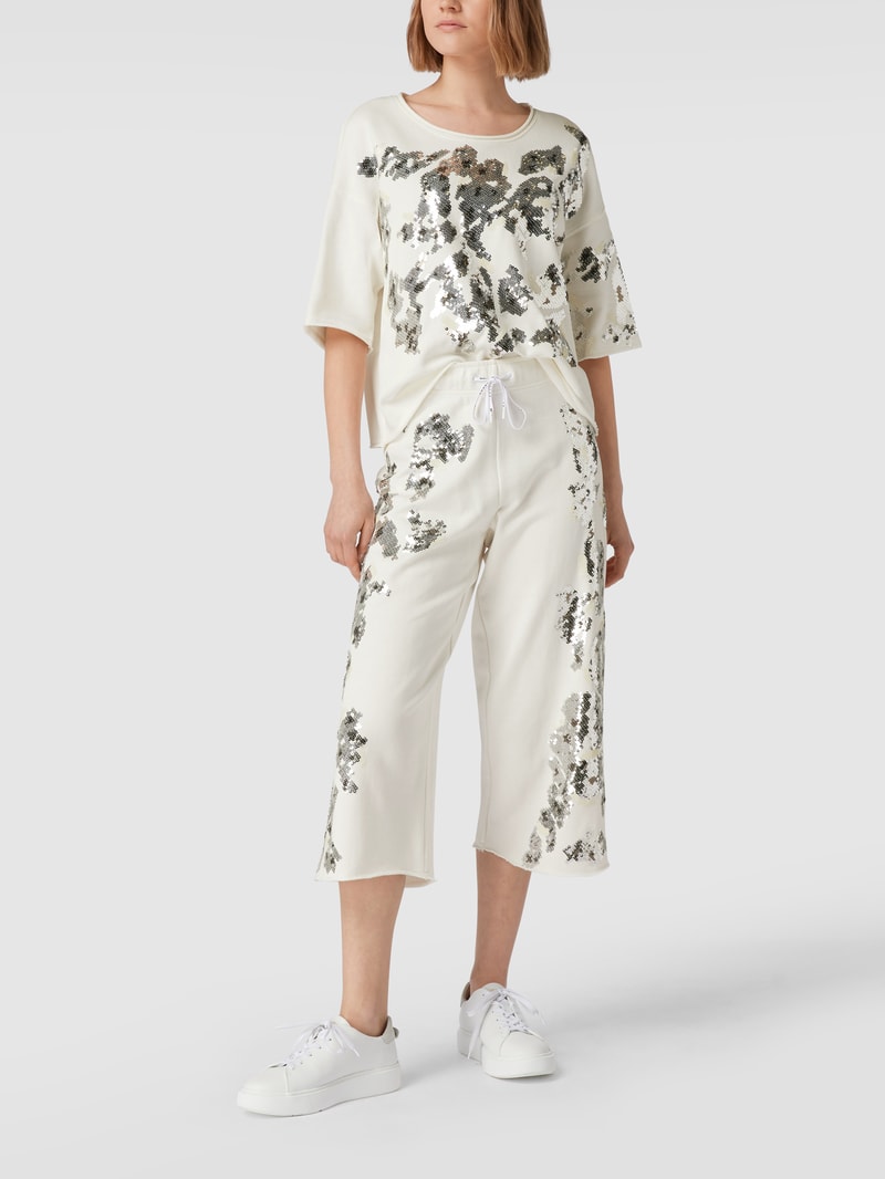 Sweathose mit Pailettenbesatz in offwhite