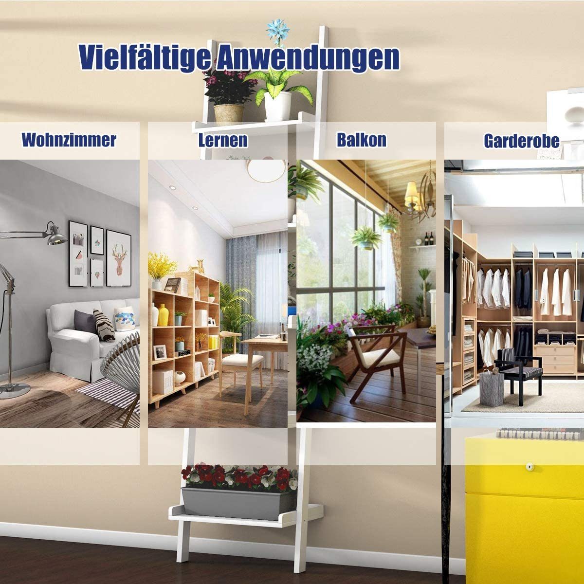 COSTWAY Leiterregal Standregal Pflanzenregal, mit 5 Ebenen, 191cm